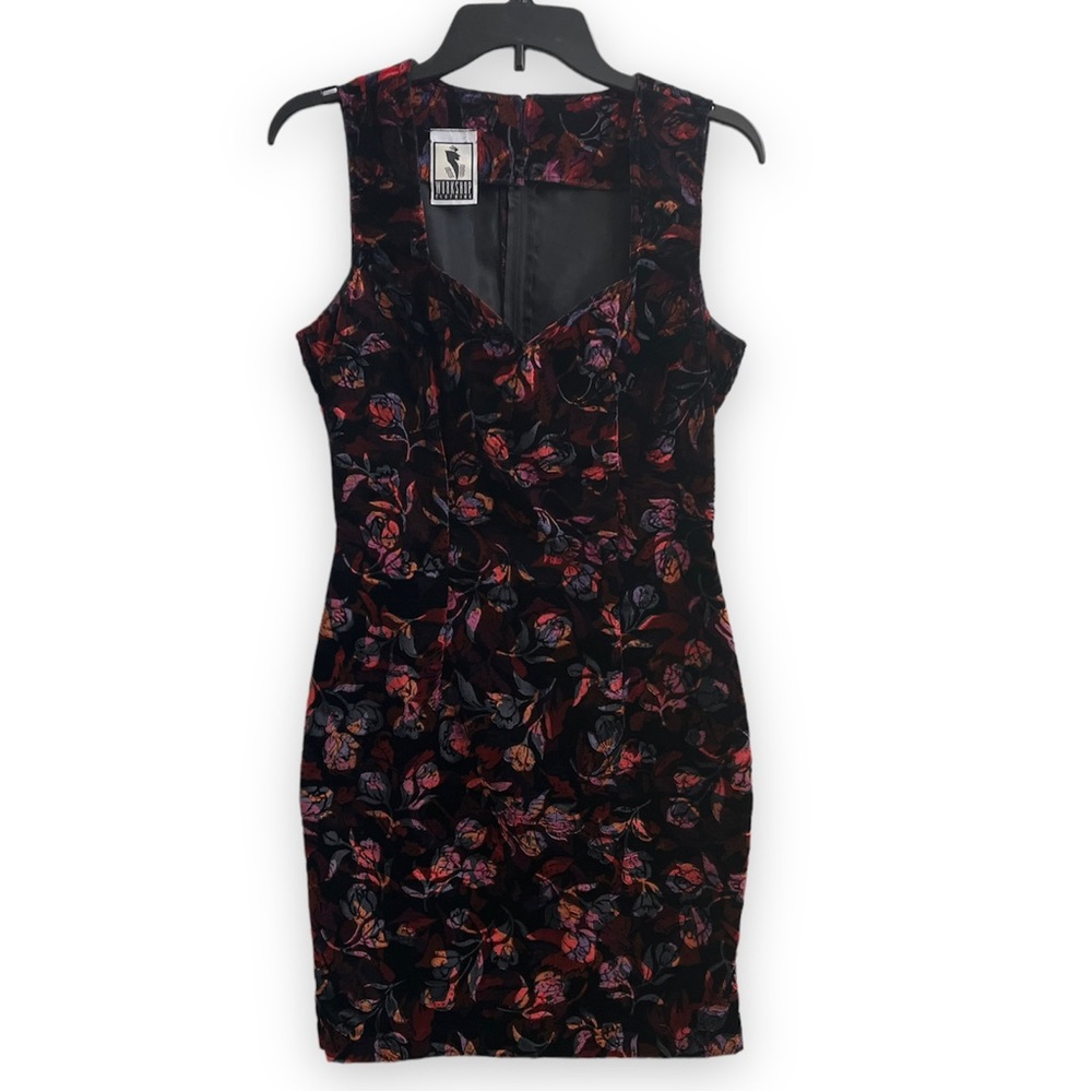 90’s Vintage Workshop Clothing Velvet Floral Sweetheart Neckline Dress